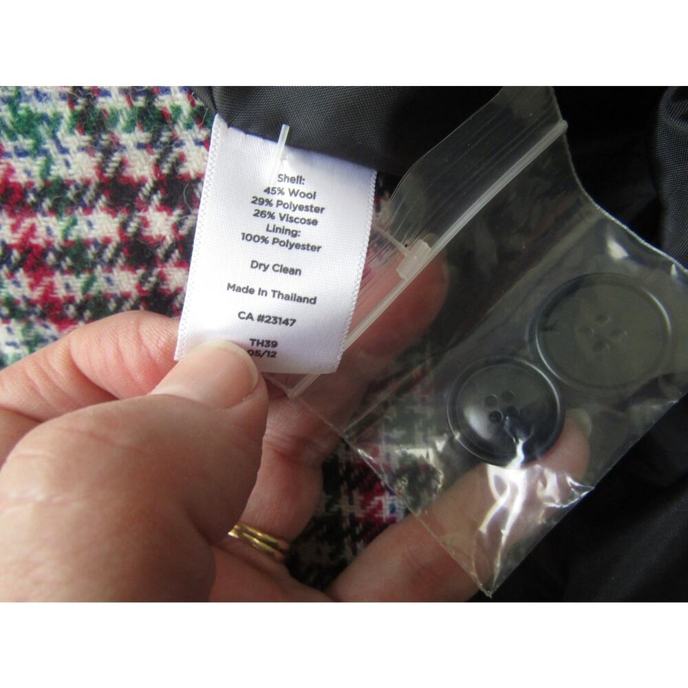 Talbots Women's 12 Plaid Wool Blend Blazer Jacket Pink Green Red Houndstooth - Picture 6 of 8